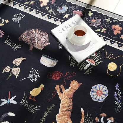 Rugcomf Runner Rug for Kitchen Non Slip 2'x6' Washable Rugs with Rubber Backing Soft Floral Animal Cat Carpet Runner for Kitchen Laundry Bedroom Bathroom, Black