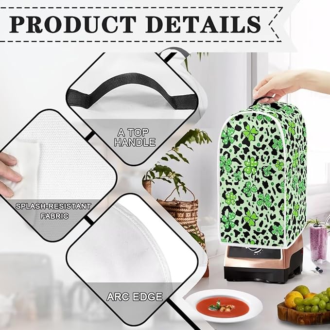 Talayituse Shamrock Leopard Print Blender Dust Cover, Fingerprint Protection Cover for Stand Mixer or Coffee Machine, Kitchen Appliance Covers for Stain Dust Resistant Supplies St Patrick's Day Decor