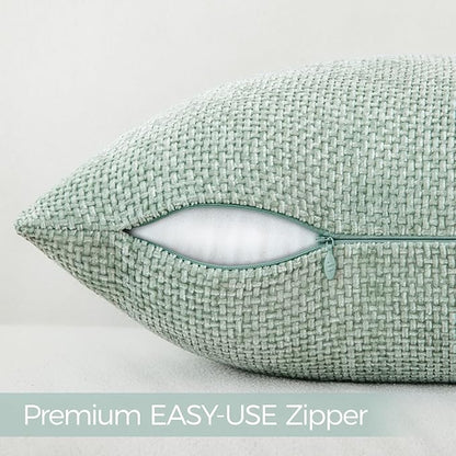 a moment Light Green Chenille Throw Pillow Covers 22x22 Inch Pack of 2 Modern Decorative Throw Pillow Covers FarmhouseCross Covers Home Decor for Sofa Bedroom Living Room
