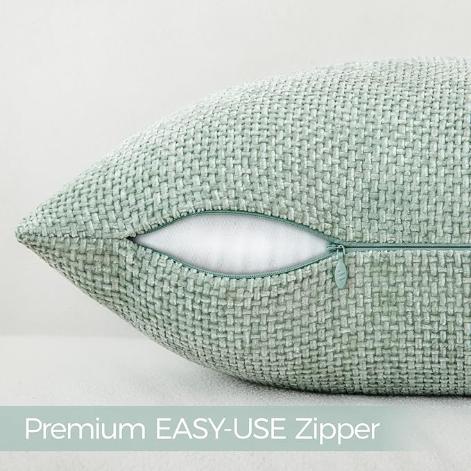 a moment Light Green Chenille Throw Pillow Covers 12x20 Inch Pack of 2 Modern Decorative Throw Pillow Covers Farmhouse Cross Covers Home Decor for Sofa Living Room Spring