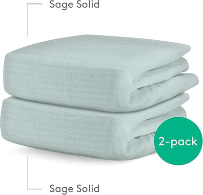 Newton Baby Fitted Mini Crib Sheets (2-Pack) | Organic Muslin Cotton, Breathable & Soft Baby Sheets, Washable Baby Mattress Sheets, Fits Mini Crib Mattresses 24" x 38", Sage
