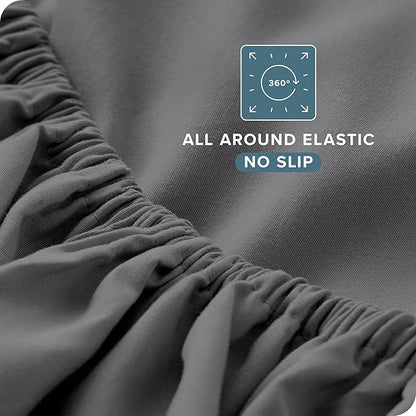 Bare Home Split California King Sheet Set - 1800 Ultra-Soft Microfiber Split California King Bed Sheets - Double Brushed - Deep Pockets - Easy Fit - 5 Piece Set - Bed Sheets (Split Cal King, Grey)