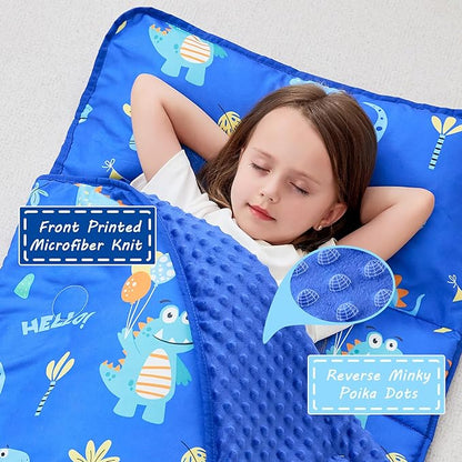 Toddler Nap Mat with Pillow and Blanket, Extra Large Rolled Napping Mats,Slumber Bags for Boys Girls,Kids Sleeping Bag for Daycare, Preschool Travel Camping