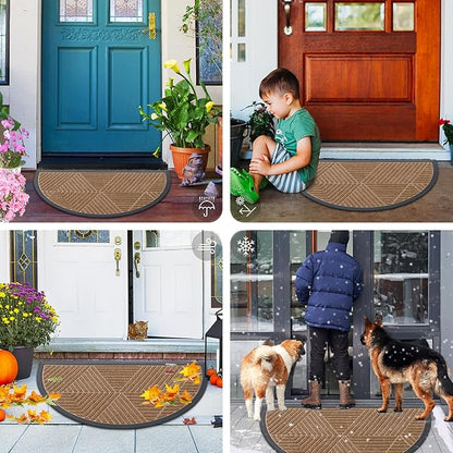 Smiry Half Circle Front Door Mat Outside Entrance, Heavy Duty Sturdy Natural Rubber Doormat, Trap Dirt and Moisture, Low Profile Mats for Indoor Outdoor Entry, Irregular Triangle (47x32, Coffee)