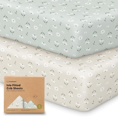 KeaBabies 2-Pack Baby Crib Sheets for Boys, Girls - 52x28 Viscose Derived from Bamboo Toddler Bed Sheets Neutral, Fitted Crib Mattress Cover for Standard Baby Bedding, Soft & Cozy (Daisies)