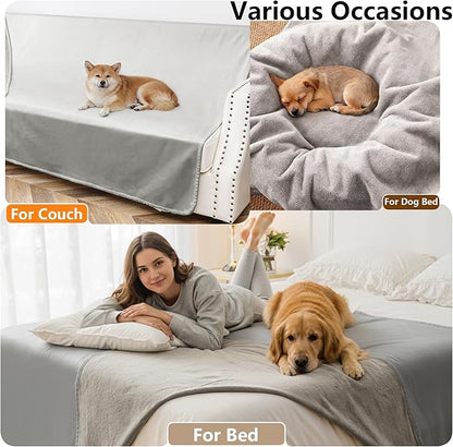 Waterproof Blanket for Bed King Size, Leak Proof Dog Couch Blankets Reversible, Pet Throw Sofa Furniture Protector Machine Washable-82 x108,Light Grey+Dark Grey
