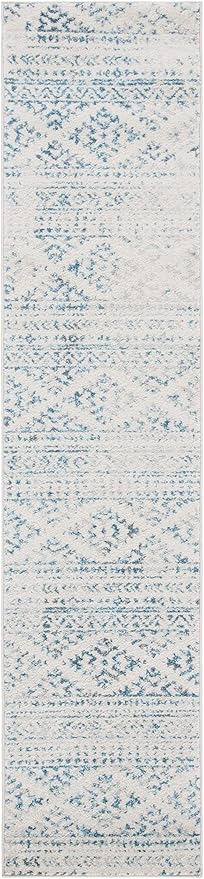 SAFAVIEH Tulum Collection Runner Rug - 2' x 7', Ivory & Turquoise, Moroccan Boho Tribal Design, Non-Shedding & Easy to Clean, Ideal for Living Room, Hallway, Foyer, Entryway, Bedroom (TUL272E)