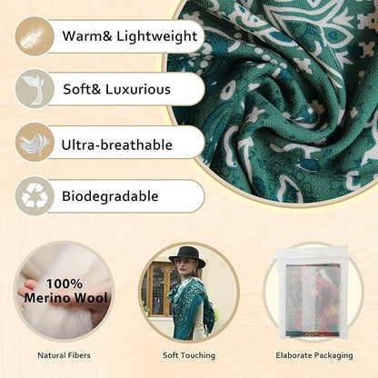 DANA XU 100% Merino Wool Pashmina Shawl for Women 96"x43", Oversized Cashmere Wrap with Tassels, Floral Travel Blanket Cape