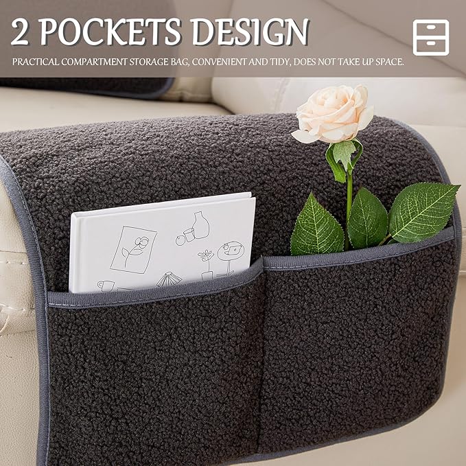 Armrest Cover, Recliner Chair Protector, Furniture Protector Slip, Side Storage Pocket, Stretch Armchair Couch Arm Rest Cover for Recliner, Chair, Sofa (Dark Gray,2 Seater(4pcs))