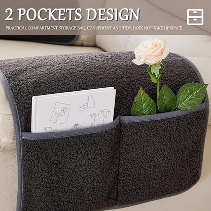 Armrest Cover, Recliner Chair Protector, Furniture Protector Slip, Side Storage Pocket, Stretch Armchair Couch Arm Rest Cover for Recliner, Chair, Sofa (Dark Gray,1 Seater(3pcs))