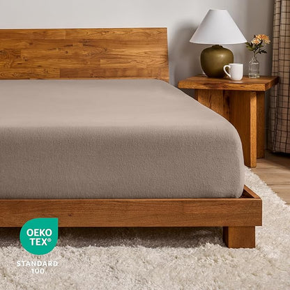 Bare Home Flannel Fitted Bottom Sheet 100% Cotton, Velvety Soft Heavyweight - Double Brushed Flannel - Deep Pocket (King, Taupe)