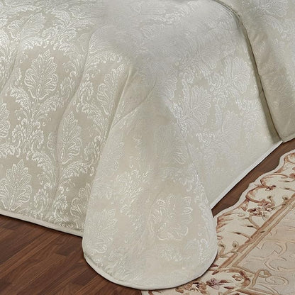 Touch of Class Camelot Luxury Bedding | Neutral Ivory | Matte Satin Damask on Richly Textured Jacquard-Woven Chenille | Designed 3 Piece Set Includes Queen Quilted Bedspread and 2 Standard Shams