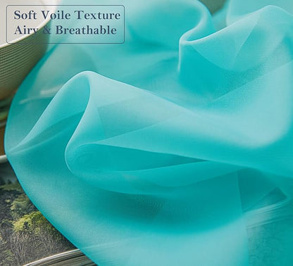 PI Teal Sheer Short Curtains 63 Inches Long with Ring Top,See Through Sheer Voile Window Treatment for Study Room/Kitchen 2 Panels (W42 X L63, Lake Blue)