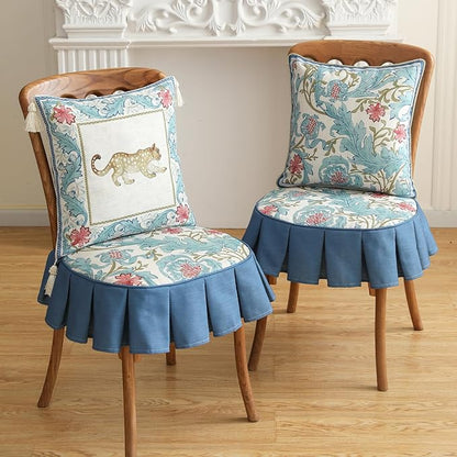 patdrea Pack of 2 Chair Cushions for Dining Chairs with Ruffled, Blue Floral Seat Cushion with Ties,Removable,Non Slip Chair Pads Decor for Bar Stool Cushions, Indoor Kitchen Chairs, 17.7"x17.7"