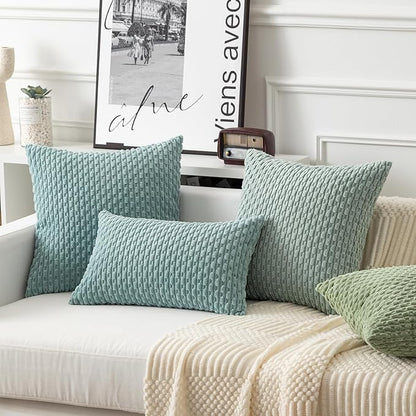 Kevin Textile 12x24 Inch Pillow Cover 1 Pack Boho Decorative Soft Striped Corduroy Lumbar Farmhouse Accent Rectangle Cushion Case for Living Room Couch Sofa Bed, Dusty Green