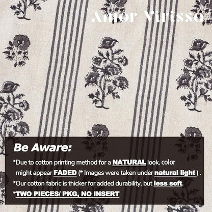 Amor Virisso Floral Throw Pillow Covers 24x24 Set of 2 Block Print Pillow Covers Neutral Floral Striped Farmhouse Decorative Pillow Covers for Sofa Couch Bed, Light Taupe