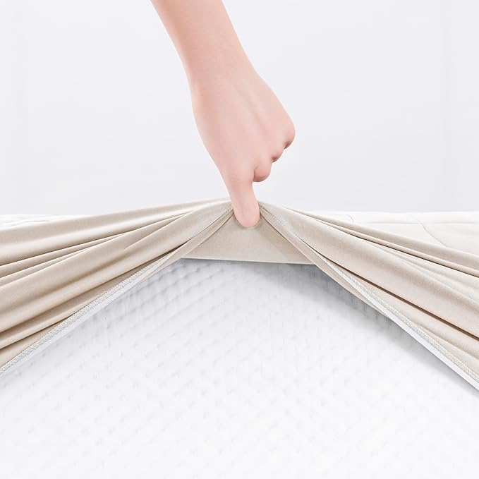 Hearth & Harbor Twin Size Quilted Fitted Mattress Pad Cover, 100% Waterproof Mattress Protectors, Deep Pocket Fitted Mattress Cover 8" - 21" (39" x 75", Beige Cream)