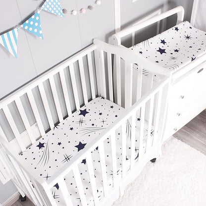 Belsden Pack of 3 Mini Crib Sheet Set, Pack N Play Sheet Set for Baby Boys and Girls, Cloudy Soft Touch and Machine Washable, Fitted Playard/Portable Crib Sheet, White Star & Navy & Navy Star