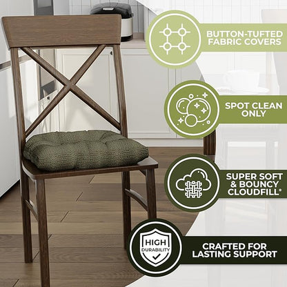 Klear Vu Gripper Overstuffed Universal Non-Slip Dining Chair Cushions for Kitchen Decor or Office Use, U-Shaped Skid-Proof Seat Pad, 17x17 Inches, 2 Count (Pack of 1), Honeycomb Green