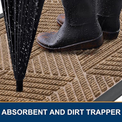 Smiry Front Door Mat Outside Entrance, Heavy Duty Sturdy Natural Rubber Doormat, Trap Dirt and Moisture, Easy Clean Low Profile Mats for Indoor Outdoor Entry, Irregular Triangle (36x24, Light Brown)