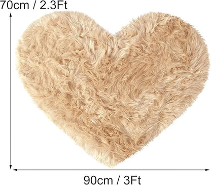 uxcell Heart Shaped Rugs for Bedroom,Small Aesthetic Carpet Girls,Cute Shaggy Floor Mirror Mat,Pastel Furry Throw Rug 2.3ftx3ft, Khaki