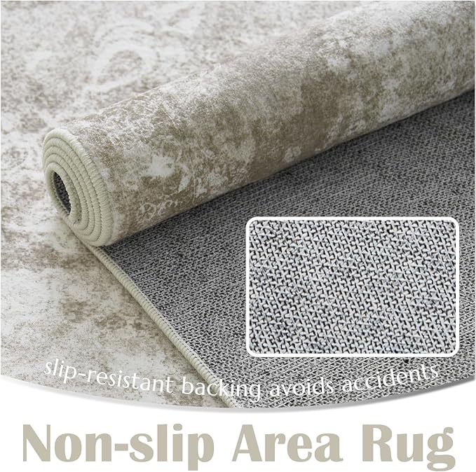 jinchan Vintage Floral Runner Rug 2x5 - Machine Washable Distressed Design Non-Slip Low-Pile Soft Thin Carpet for Hallway Kitchen Farmhouse Bedroom Entryway Laundry Room (2x5ft, Brown)