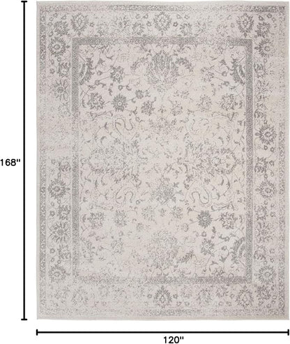 SAFAVIEH Area Rug 10x14 - Adirondack Collection - Large - Ivory & Silver, Distressed Vintage Floral Design, Non-Shedding & Easy to Clean, Ideal for Living Room, Bedroom, Dining Space (ADR109C)