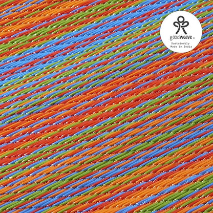 Fab Habitat Striped Outdoor Rug - Waterproof, Fade Resistant, Crease-Free, Reversible - Premium Recycled Plastic - Patio Porch Balcony Deck - Cancun Multicolor - 8x10 ft