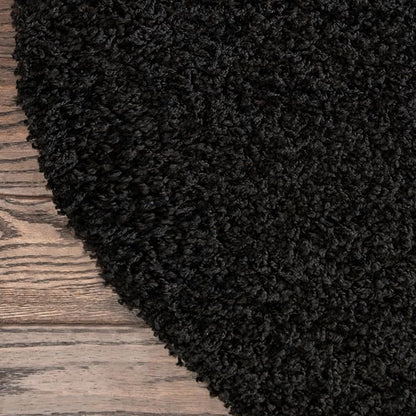Unique Loom Solid Shag Collection Area Rug (3' 3" Round, Jet Black)