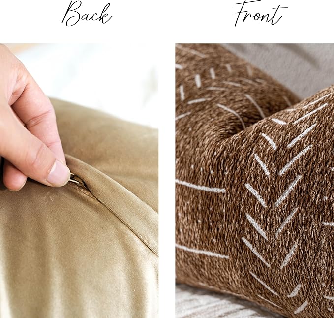 BlissBlush Fall Brown Decorative Lumbar Throw Pillow Covers 12X20, Set of 2, Boho Farmhouse Cushion Cover, Soft Accent Pillowcase for Couch Sofa Bed Living Room Home Décor