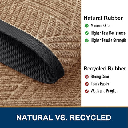 Smiry Front Door Mat Outside Entrance, Heavy Duty Sturdy Natural Rubber Doormat, Trap Dirt and Moisture, Easy Clean Low Profile Mats for Indoor Outdoor Entry, Irregular Triangle (47x24, Coffee)