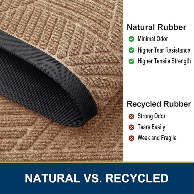 Smiry Front Door Mat Outside Entrance, Heavy Duty Sturdy Natural Rubber Doormat, Trap Dirt and Moisture, Easy Clean Low Profile Mats for Indoor Outdoor Entry, Irregular Triangle (71x24, Coffee)