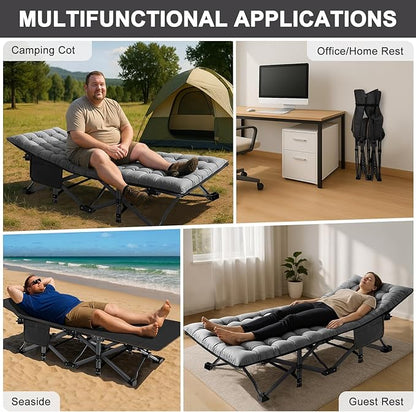ABORON 2PK XXL Camping Cot for Adults 900LBS - 78"×32" Oversized Folding Bed with Mattress Pad, Heavy Duty 1200D Oxford Outdoor Cot with Carry Bag
