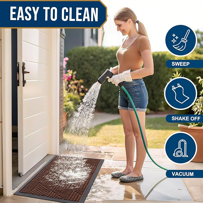Smiry Front Door Mat Outside Entrance, Heavy Duty Sturdy Natural Rubber Doormat, Trap Dirt and Moisture, Easy Clean Low Profile Mats for Indoor Outdoor Entry, Irregular Triangle (36x24, Deep Coffee)