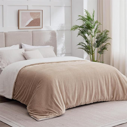 Sherpa Throw Blanket for Couch - Soft Cozy Fleece, Warm for Winter, Reversible for Sofa, 50 x 60 Inches, Khaki