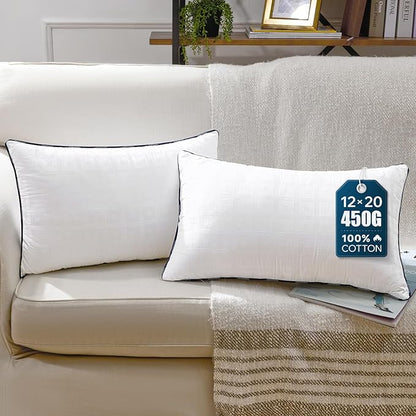 Phantoscope 12x20 Pillow Inserts, Decorative Throw Pillow Inserts with 100% Cotton Jacquard Cover, Virgin Fiber Pillow Sham Stuffer, Lumbar Square Couch Cushion Pillows, Pack of 2, 12x20 Inch