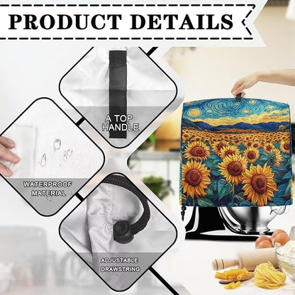 Kitchen Aid Stand Mixer Cover Dust Cover with 2 Pocket and Handle, Sunflower Pattern, Polyester, Multicolor, 17.1in*10.8in*14.7in
