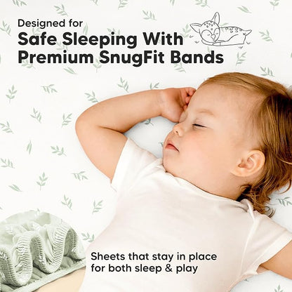 Pack and Play Sheets Fitted - 2-Pack Mini Crib Sheets for Pack N Play Mattress 38x26, Soft & Cozy, Neutral Toddler Playard Bedding, Snug Fitted Mini Baby Crib Mattress Cover Boy, Girl (Herb)