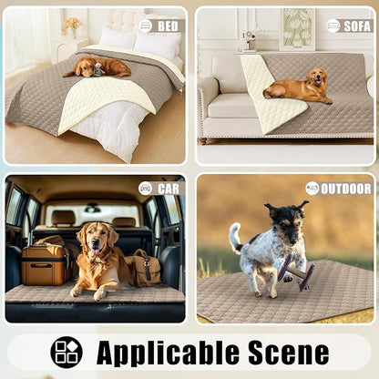 Smiry Waterproof Dog Bed Cover Blanket, Soft Reversible Pet Blanket, Washable Leakproof Cats Dogs Couch Cover for Sofa, Couch, Furniture, Plaid (52x82 Inch, Taupe/Beige)