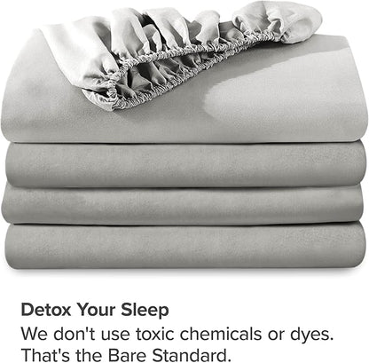 Bare Home 2-Pack Fitted Bottom Sheets Split King - Premium 1800 Ultra-Soft Microfiber - Deep Pocket - 4 Twin XL Fitted Sheets (Split King, Light Grey)