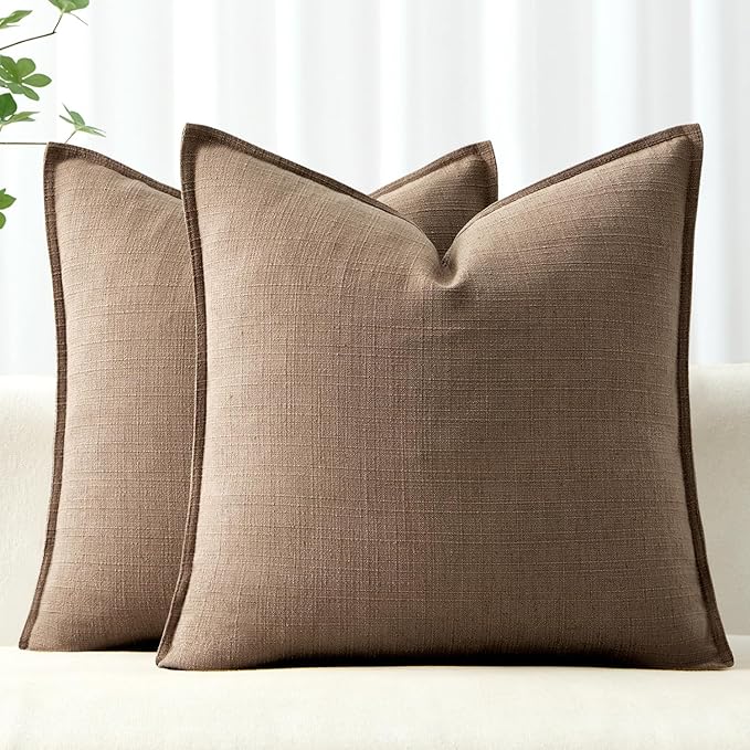 MIULEE 20x20 Brown Decorative Pillow Covers, 2 Pack Boho Farmhouse Neutral Throw Pillows for Couch, Thick Textured Modern Linen Cushion Cases Sofa Bed Living Room Home Decor