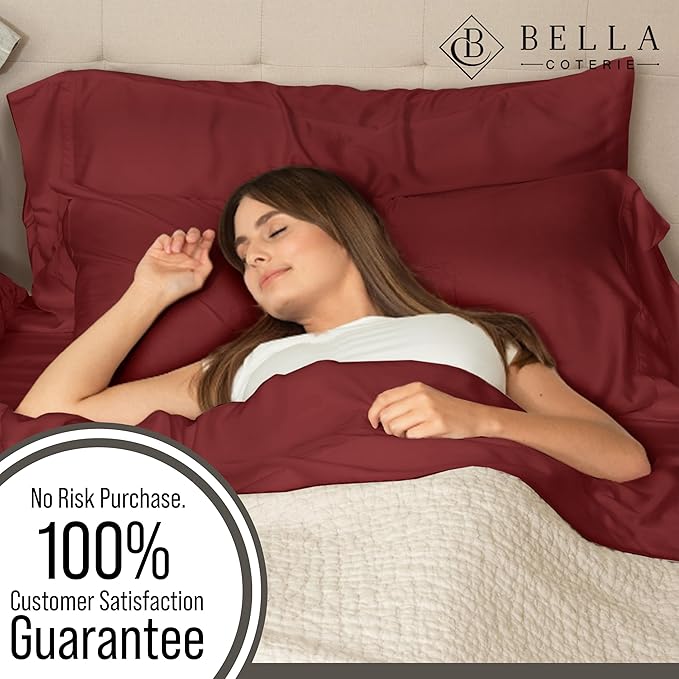 Bella Coterie Luxury Bamboo Viscose Twin XL Size Sheet Set | 100% Organically Grown | Ultra Soft | Cooling for Hot Sleepers | 18" Deep Pocket [Merlot]