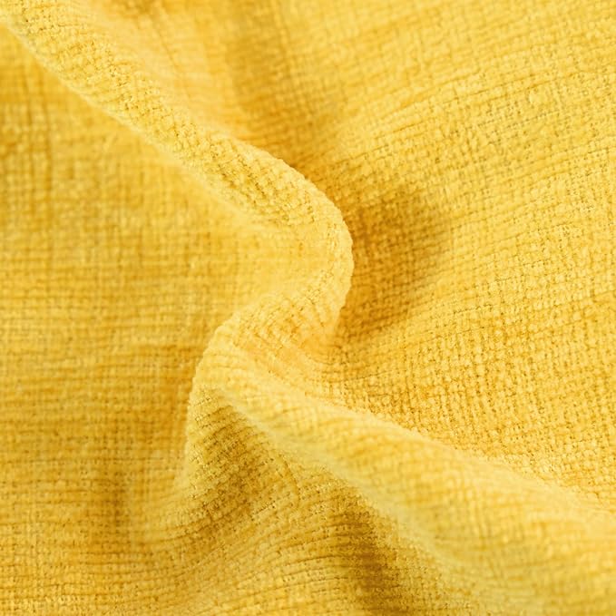 CaliTime Throw Pillow Covers Decorative 18 X 18 Inches Pack of 2 Cozy Solid Dyed Soft Chenille Cushion Cases with Pom Poms for Couch Sofa Bed Living Room Home Mustard Yellow