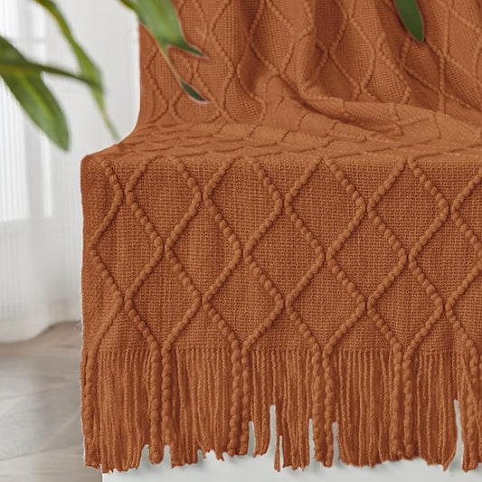inhand Knitted Throw Blanket for Couch and Bed, Soft Living Room Home Decor Knitted Blanket with Tassel, Outdoor Lightweight Breathable Summer Blanket, Farmhouse Warm Woven Decorative, 50"x60"