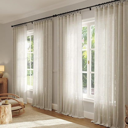 Anmao Natural Linen Curtains for Living Room 45 Inch Length 2 Panels Set, Light Filtering Semi Sheer Window Curtain Drapes for Bedroom with Curtain Rings and Clips, 52 Inch Wide Each Panel, Linen