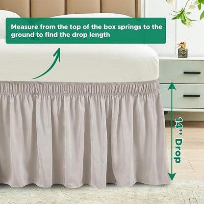 Biscaynebay Wrap Around Bed Skirts for King & Cal King Beds 14" Drop, Camel Grey Adjustable Elastic Dust Ruffles Easy Fit Wrinkle Resistant Silky Luxurious Fabric Machine Washable