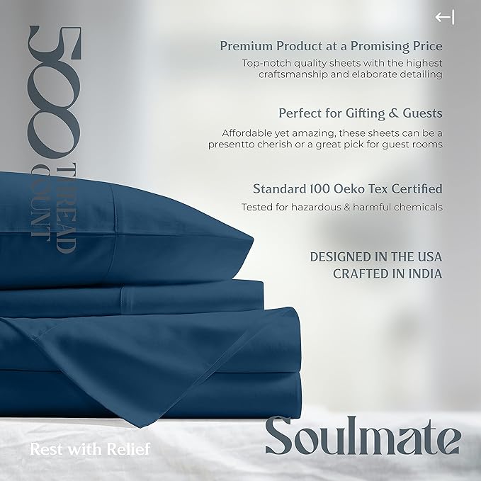 Mayfair Linen 500 Thread Count Split King Sheets Sets for Adjustable Bed - 5 PC Split King Size Bed Sheet Set Cotton (Teal), Soft, Cooling, Sateen Weave 16" Deep Pocket Bedsheet (Fits 18" Mattress)