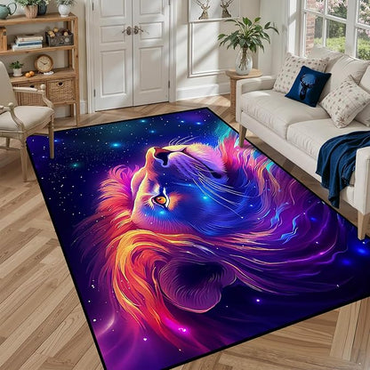 Galaxy Lion Rug Large 3D Fierce Lions Area Rugs for Kids Bedroom Living Room Playroom Gameroom Boys Glitter Carpet Throw Rugs Floor Mat 71 in x 47 in