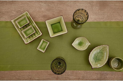 Solino Home Linen Avocado Green Table Runner 72 Inches Long - 100% Pure Linen Hemstitch Table Runner 14 x 72 Inch for Dresser, Dining - Classic Hemstitch