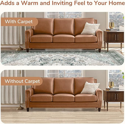 OPPODREAM Thin Area Rugs 4x6, Low-Pile Washable Rugs 4x6 with Non Slip Backing, Faux Cashmere 4 x 6 Throw Carpet, Green